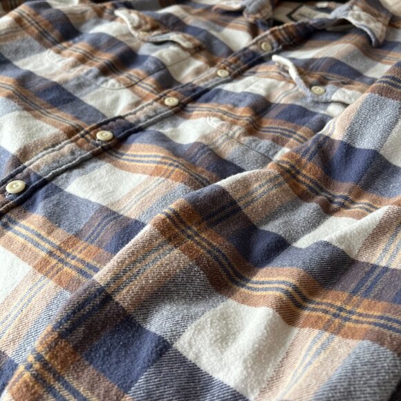 American Eagle Men’s Flannel Shirt – Plaid Button Down, Brown Blue White, Size L - Picture 5 of 7